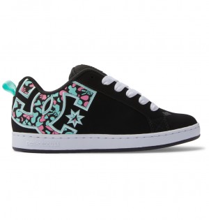 Black / Crazy Pink / Turquoise DC Shoes Court Graffik - Shoes | 723ZXHNJP