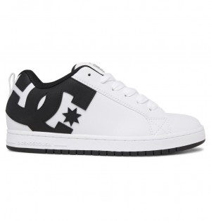White / Black / Black DC Shoes Court Graffik - Leather Shoes | 495FZPDVC