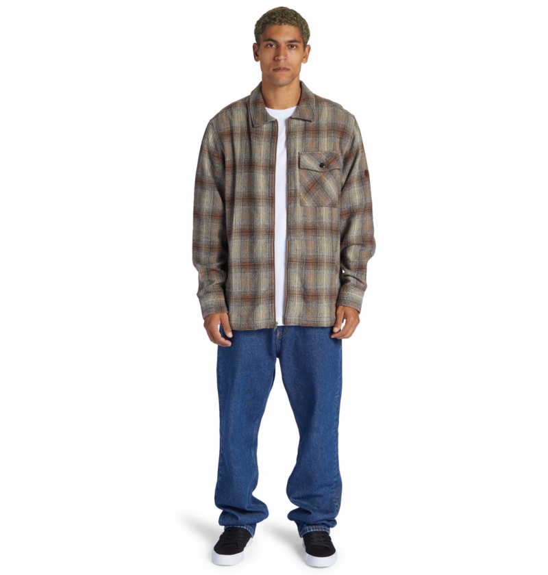 Bison / Plaza Toupe Plaid DC Shoes Canyon - Long Sleeve Shirt | 601VJHEAR