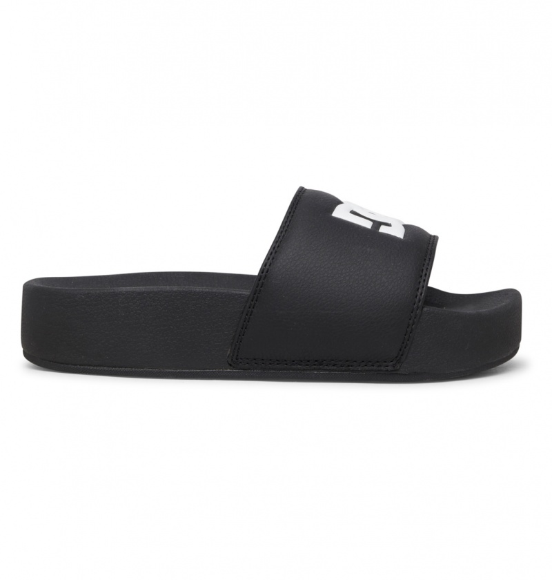 Black / Black / White DC Shoes DC Slide - Platform Slider Sandals | 273RVDAEY