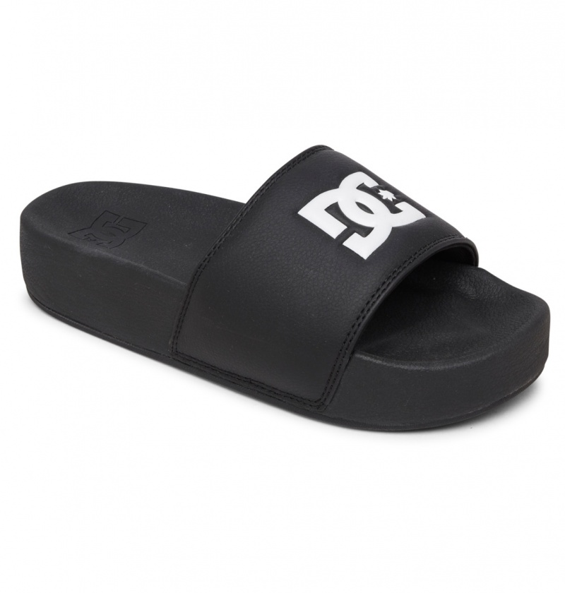 Black / Black / White DC Shoes DC Slide - Platform Slider Sandals | 273RVDAEY