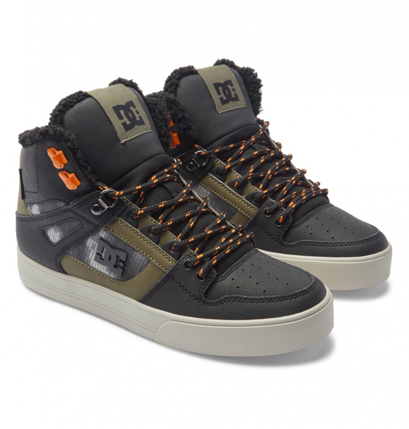 Black / Green Print DC Shoes Pure High WNT - Winter High-Top Boots | 386OKDXQN