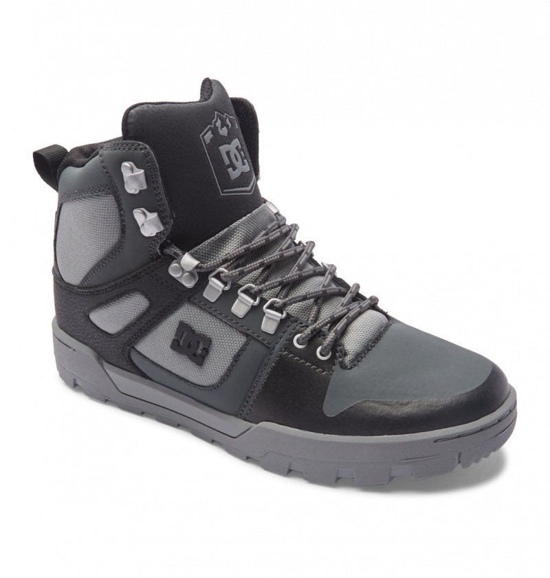 Black / Grey / Black DC Shoes Pure Hi - Water Resistant High Top Leather Boots | 069JQSLZF