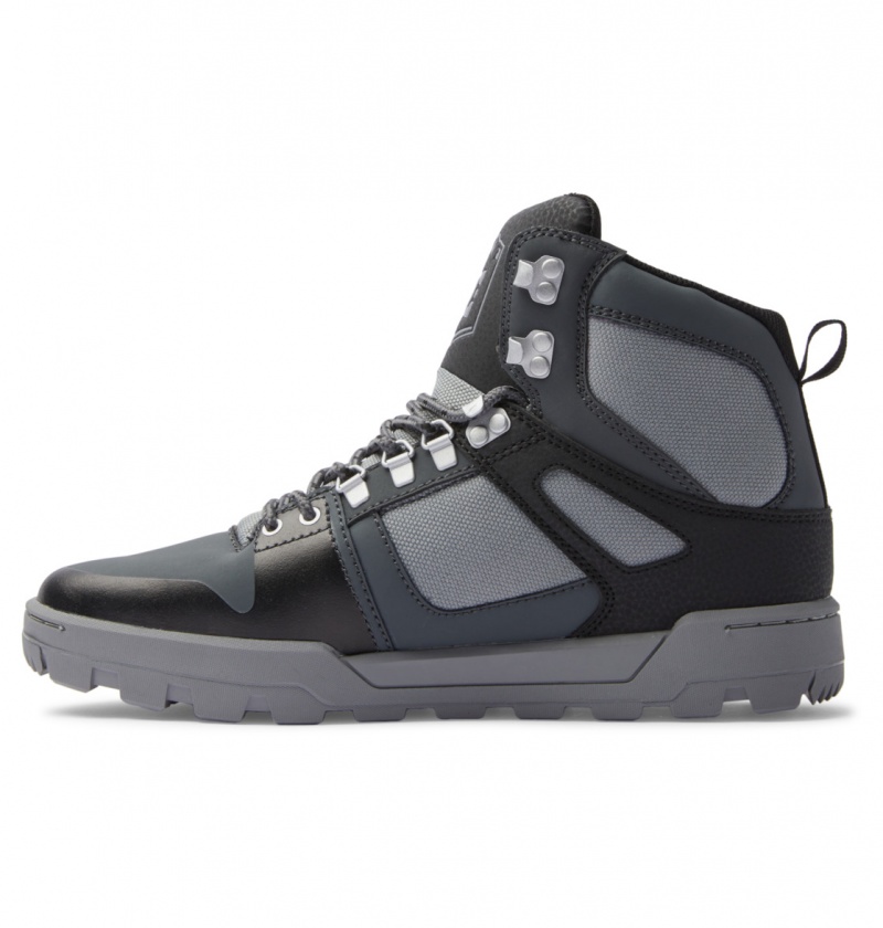 Black / Grey / Black DC Shoes Pure Hi - Water Resistant High Top Leather Boots | 069JQSLZF