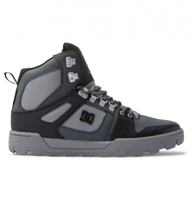 Black / Grey / Black DC Shoes Pure Hi - Water Resistant High Top Leather Boots | 069JQSLZF