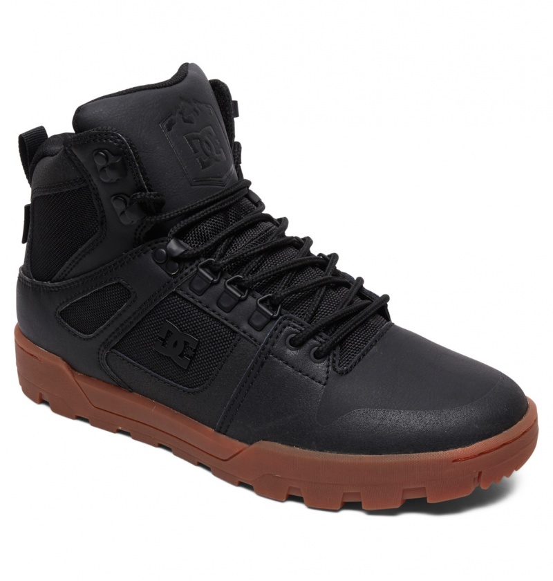 Black / Gum DC Shoes Pure Hi - Water Resistant High Top Leather Boots | 594ASTQCN