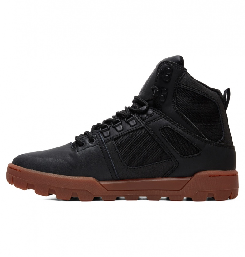 Black / Gum DC Shoes Pure Hi - Water Resistant High Top Leather Boots | 594ASTQCN