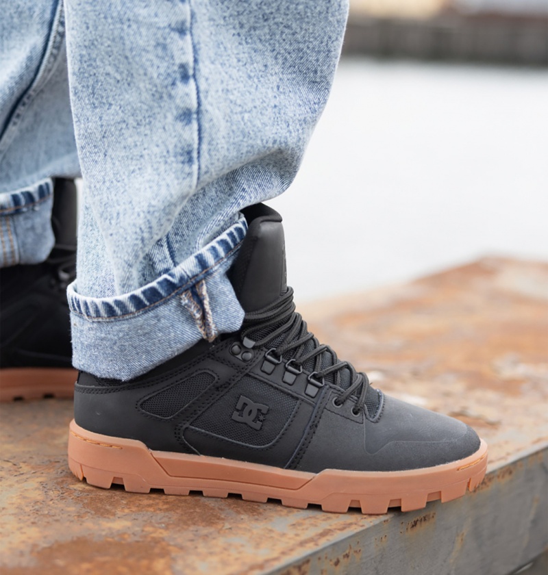 Black / Gum DC Shoes Pure Hi - Water Resistant High Top Leather Boots | 594ASTQCN