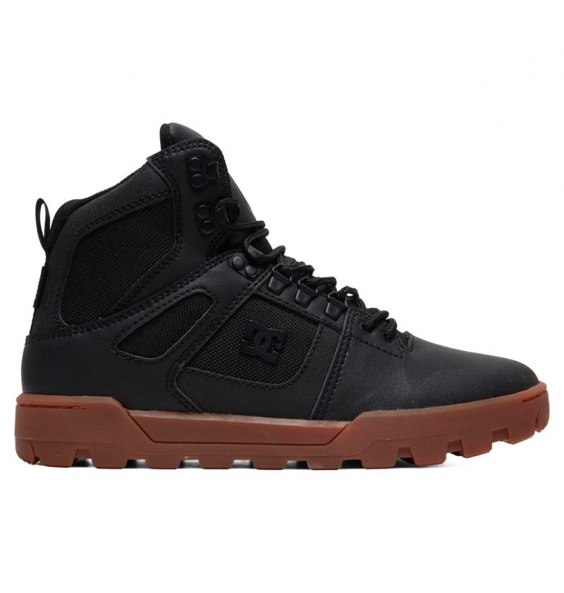 Black / Gum DC Shoes Pure Hi - Water Resistant High Top Leather Boots | 594ASTQCN