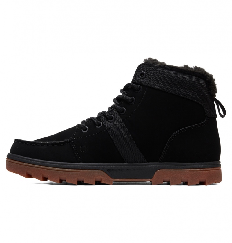 Black / Gum DC Shoes Woodland - Sherpa Lined Leather Boots | 729FKHYJT