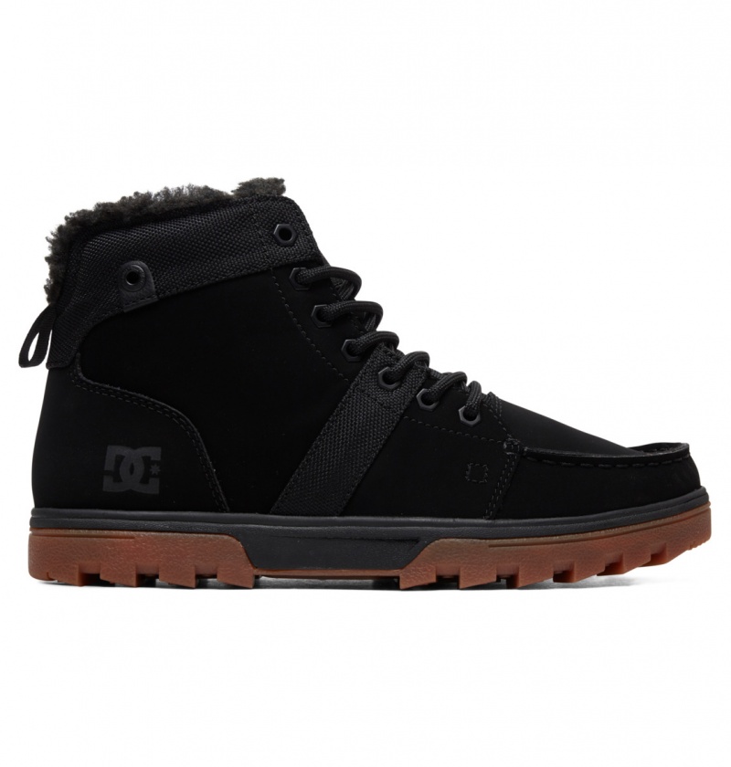 Black / Gum DC Shoes Woodland - Sherpa Lined Leather Boots | 729FKHYJT