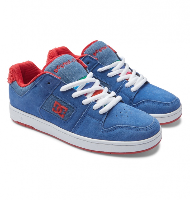 Blue / Red DC Shoes Manteca S - Leather Skate Shoes | 532EWUPJN