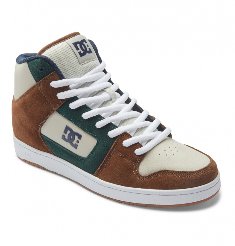 Brown / Brown / Green DC Shoes Manteca 4 Hi S - High-Top Leather Skate Shoes | 907VSLBNE