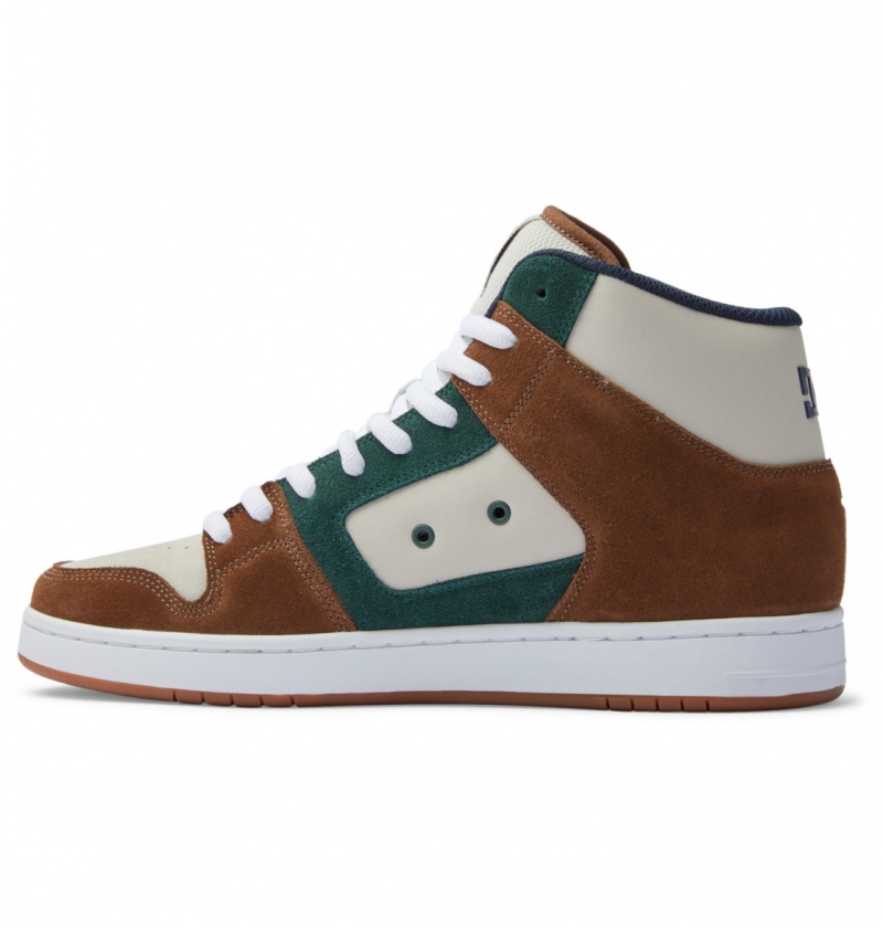 Brown / Brown / Green DC Shoes Manteca 4 Hi S - High-Top Leather Skate Shoes | 907VSLBNE