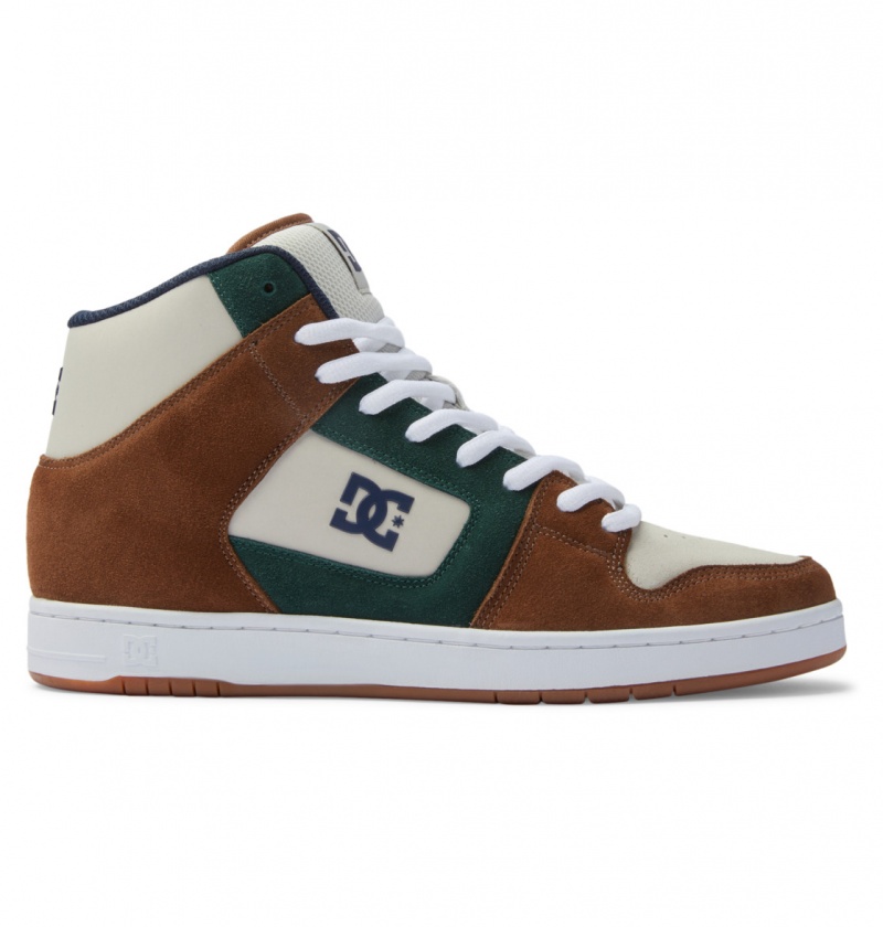 Brown / Brown / Green DC Shoes Manteca 4 Hi S - High-Top Leather Skate Shoes | 907VSLBNE