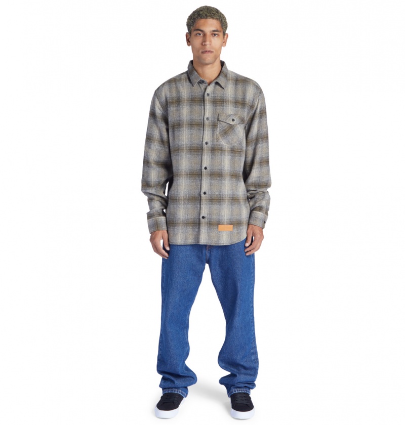 Capers / Plaza Toupe Plaid DC Shoes Marshal Flannel - Long Sleeve Shirt | 597ZDBNEM