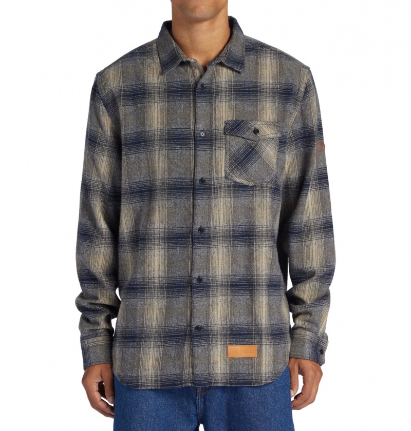 Dress Blue / Plaza Toupe Plaid DC Shoes Marshal Flannel - Long Sleeve Shirt | 527YEUSHO