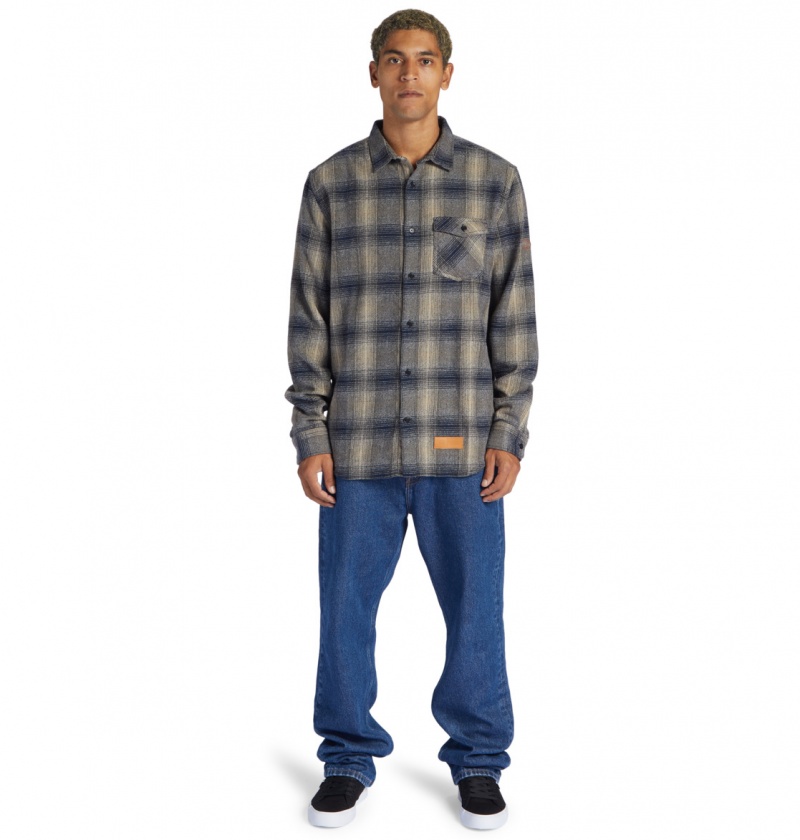 Dress Blue / Plaza Toupe Plaid DC Shoes Marshal Flannel - Long Sleeve Shirt | 527YEUSHO