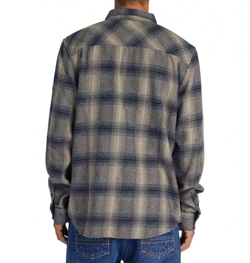 Dress Blue / Plaza Toupe Plaid DC Shoes Marshal Flannel - Long Sleeve Shirt | 527YEUSHO