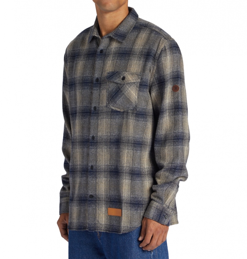 Dress Blue / Plaza Toupe Plaid DC Shoes Marshal Flannel - Long Sleeve Shirt | 527YEUSHO