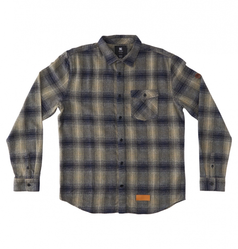 Dress Blue / Plaza Toupe Plaid DC Shoes Marshal Flannel - Long Sleeve Shirt | 527YEUSHO