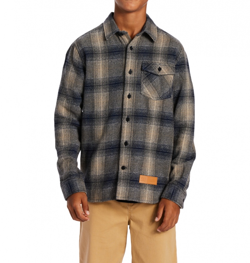 Dress Blue / Plaza Toupe Plaid DC Shoes Marshal Flannel - Long Sleeve Shirt 10-16 | 501KOTNAS