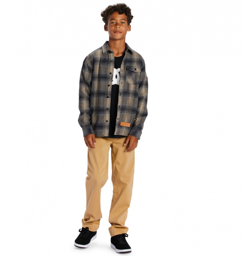 Dress Blue / Plaza Toupe Plaid DC Shoes Marshal Flannel - Long Sleeve Shirt 10-16 | 501KOTNAS