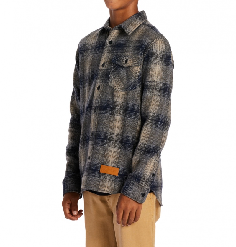 Dress Blue / Plaza Toupe Plaid DC Shoes Marshal Flannel - Long Sleeve Shirt 10-16 | 501KOTNAS