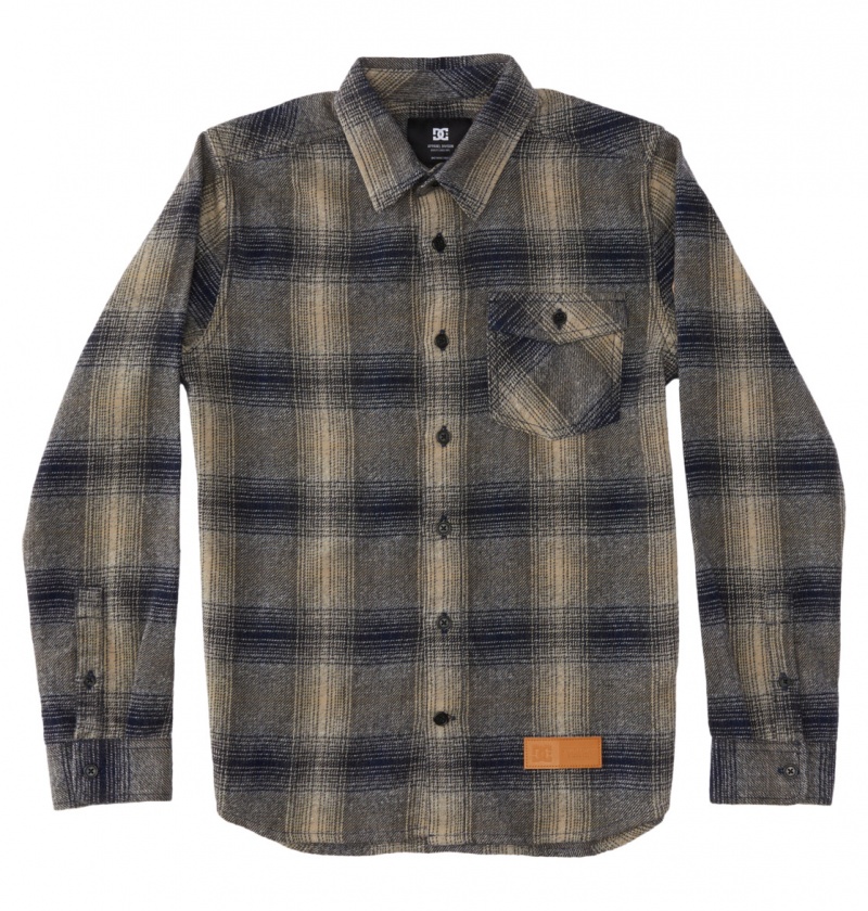 Dress Blue / Plaza Toupe Plaid DC Shoes Marshal Flannel - Long Sleeve Shirt 10-16 | 501KOTNAS