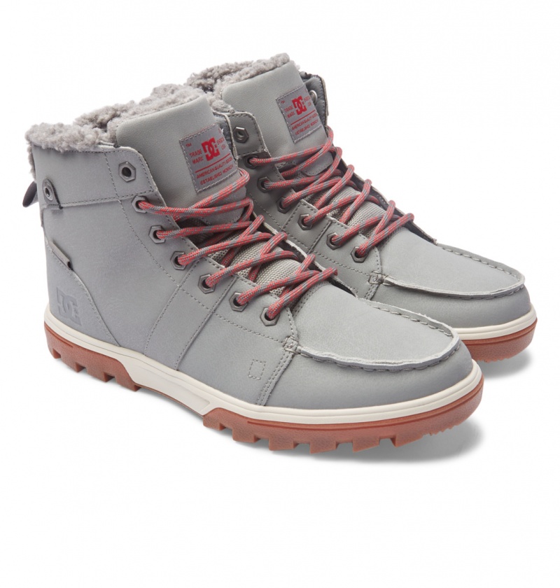 Grey / Gum DC Shoes Woodland - Sherpa Lined Leather Boots | 865NWCKLD