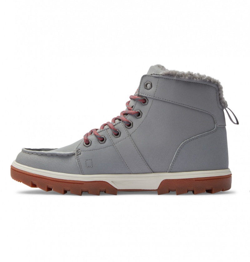 Grey / Gum DC Shoes Woodland - Sherpa Lined Leather Boots | 865NWCKLD