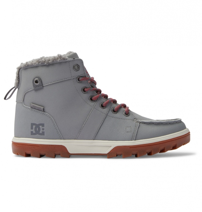 Grey / Gum DC Shoes Woodland - Sherpa Lined Leather Boots | 865NWCKLD