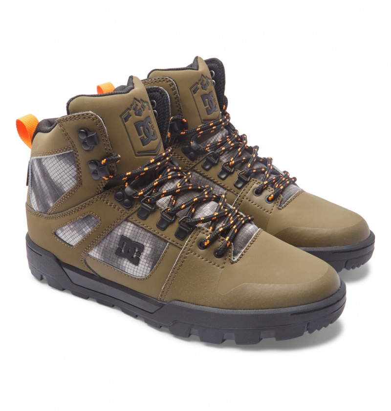 Olive / Black DC Shoes Pure Hi - Water Resistant High Top Leather Boots | 376EGFVYX