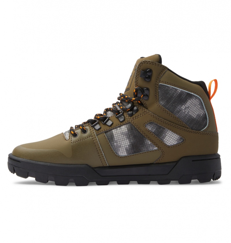 Olive / Black DC Shoes Pure Hi - Water Resistant High Top Leather Boots | 376EGFVYX