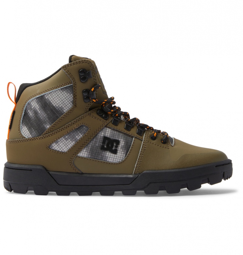 Olive / Black DC Shoes Pure Hi - Water Resistant High Top Leather Boots | 376EGFVYX