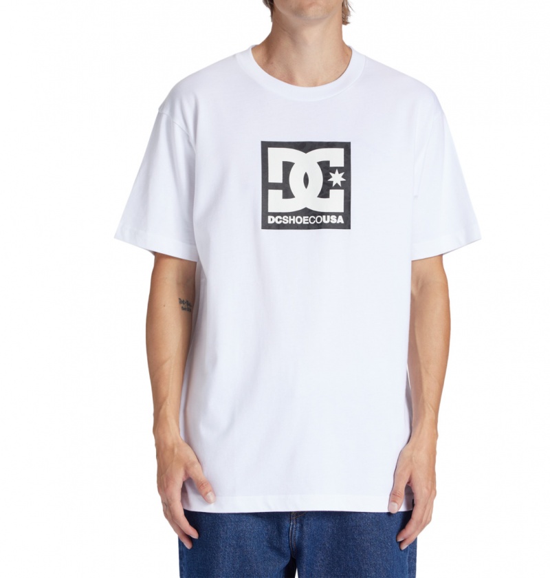 White / Black Leopard DC Shoes DC Square Star Fill - T-Shirt | 428WXOEPV