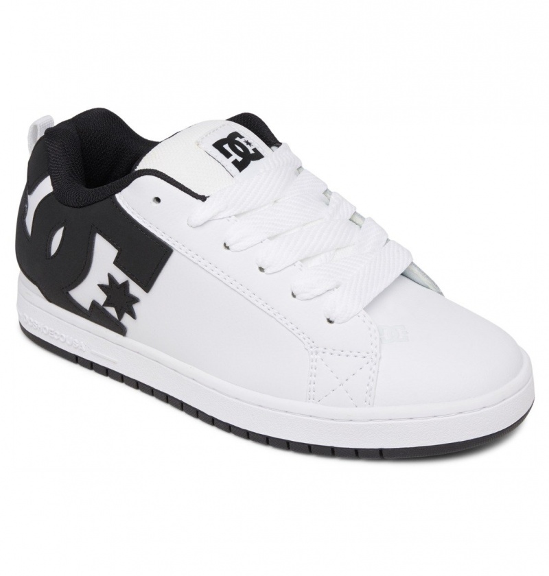 White / Black / Black DC Shoes Court Graffik - Leather Shoes | 495FZPDVC