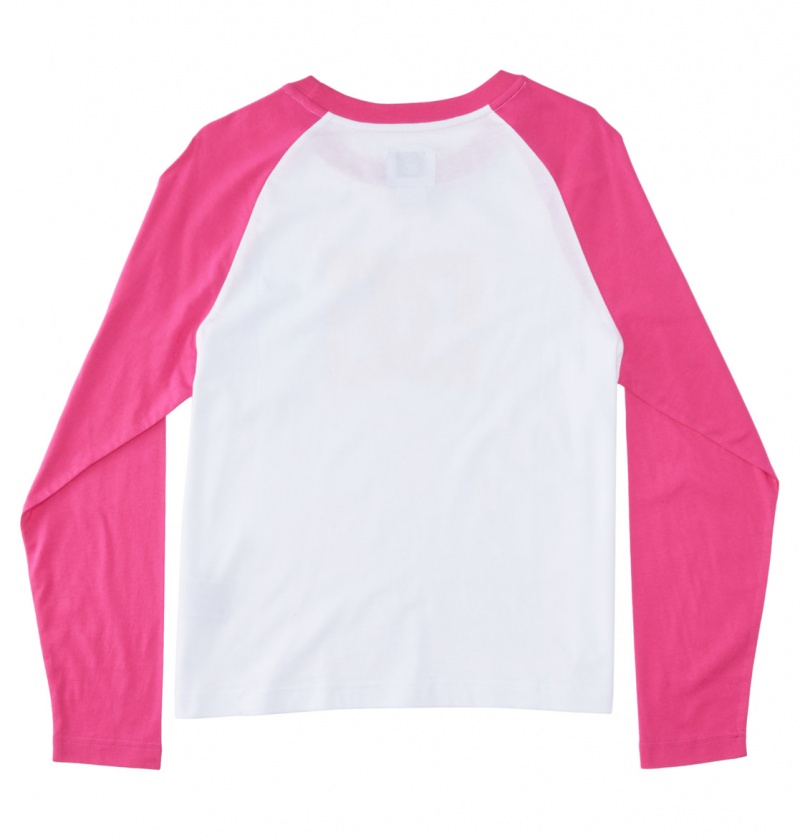 White / Fuchsia DC Shoes DC Star Fill - Long Sleeve T-Shirt | 543ZUIKFA