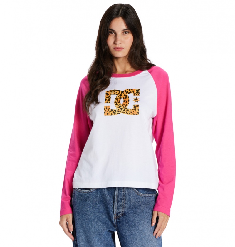 White / Fuchsia DC Shoes DC Star Fill - Long Sleeve T-Shirt | 543ZUIKFA