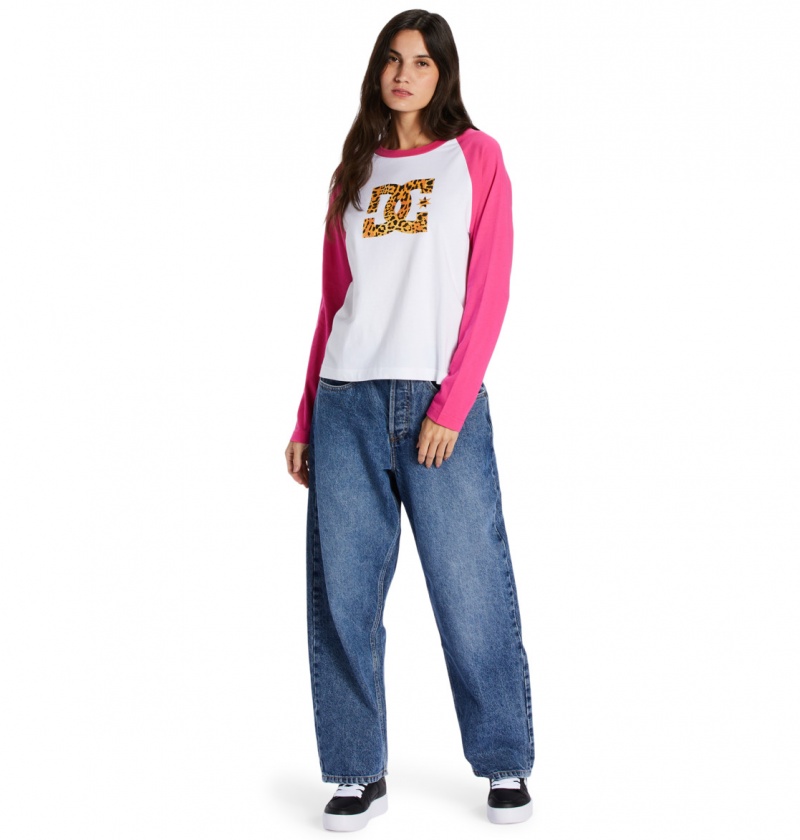 White / Fuchsia DC Shoes DC Star Fill - Long Sleeve T-Shirt | 543ZUIKFA