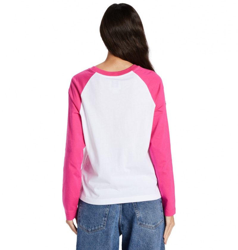 White / Fuchsia DC Shoes DC Star Fill - Long Sleeve T-Shirt | 543ZUIKFA