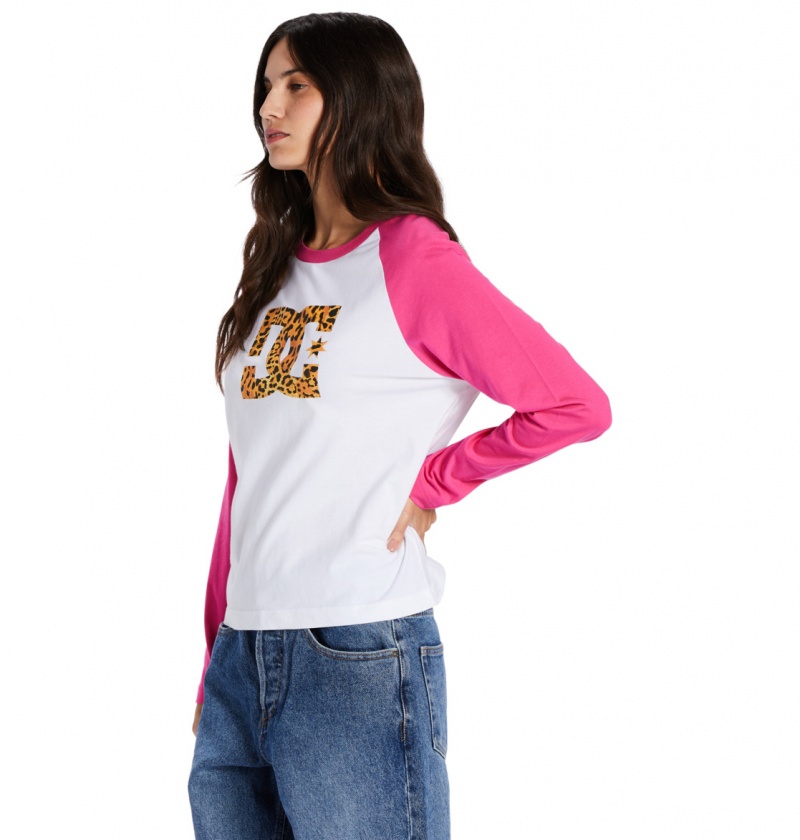 White / Fuchsia DC Shoes DC Star Fill - Long Sleeve T-Shirt | 543ZUIKFA