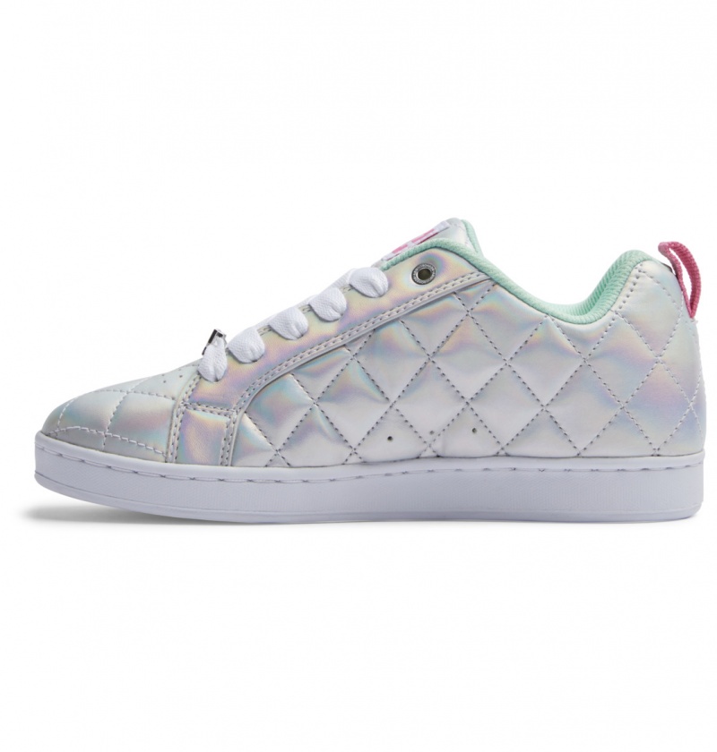 White / Metallic Silver / Pink DC Shoes Court Graffik SE - Leather Shoes | 145RKPHMS