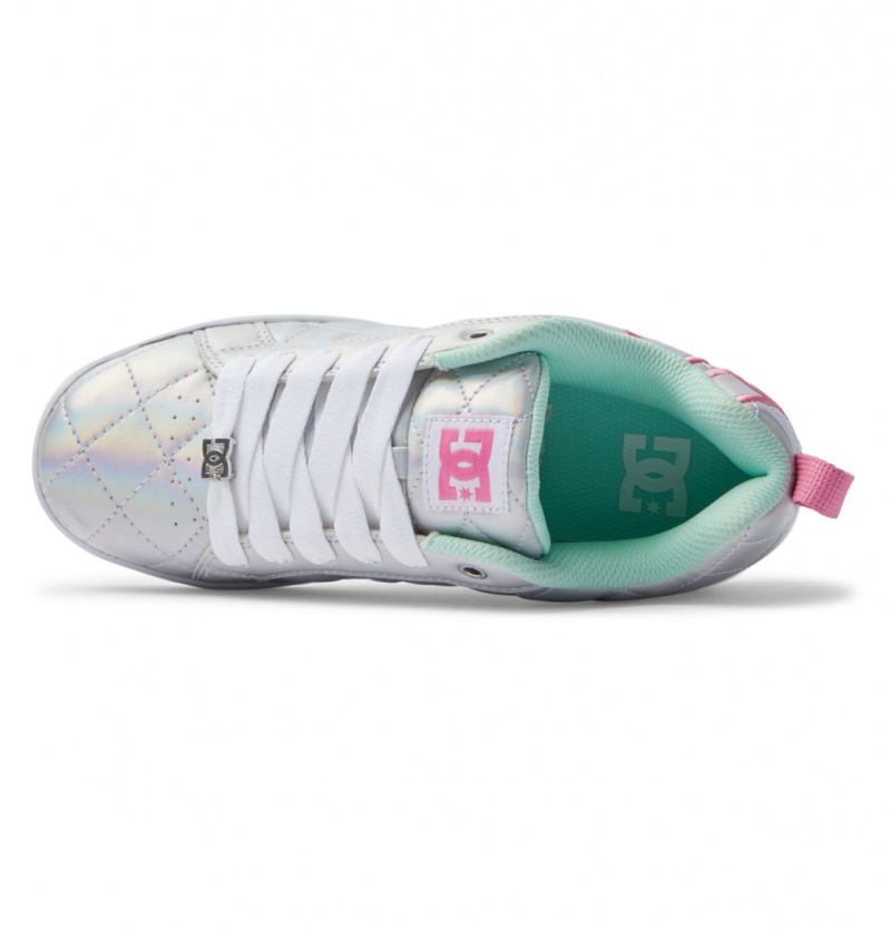 White / Metallic Silver / Pink DC Shoes Court Graffik SE - Leather Shoes | 145RKPHMS