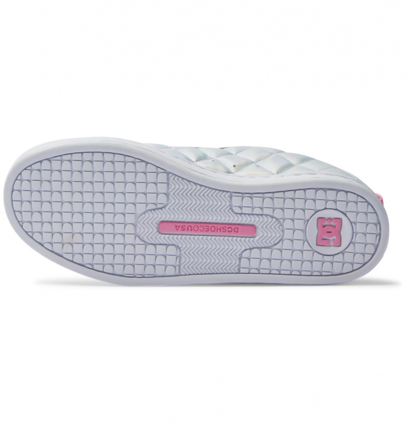 White / Metallic Silver / Pink DC Shoes Court Graffik SE - Leather Shoes | 145RKPHMS