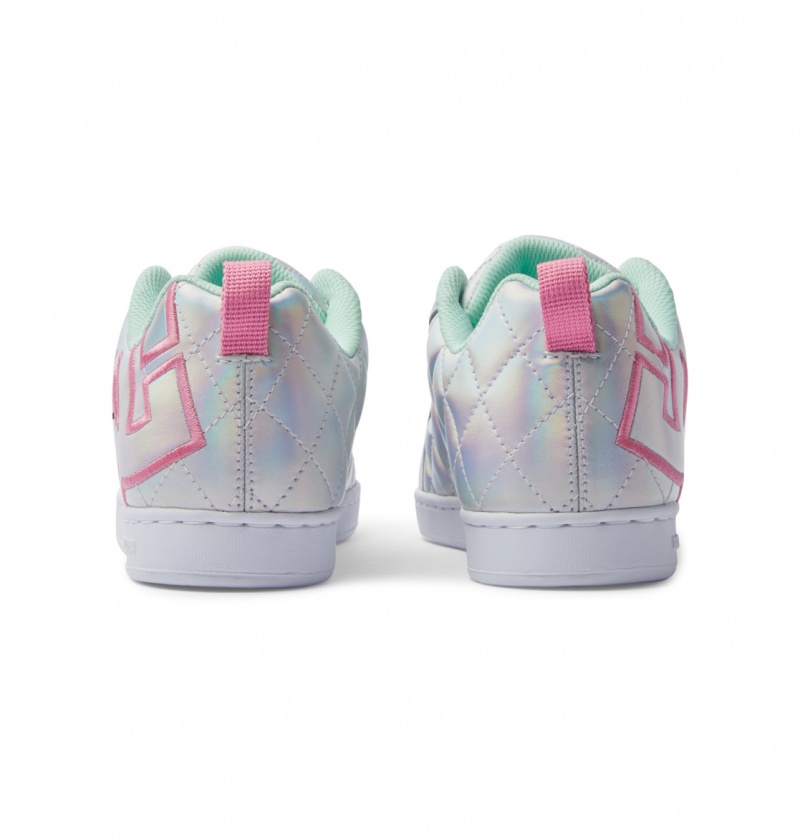 White / Metallic Silver / Pink DC Shoes Court Graffik SE - Leather Shoes | 145RKPHMS