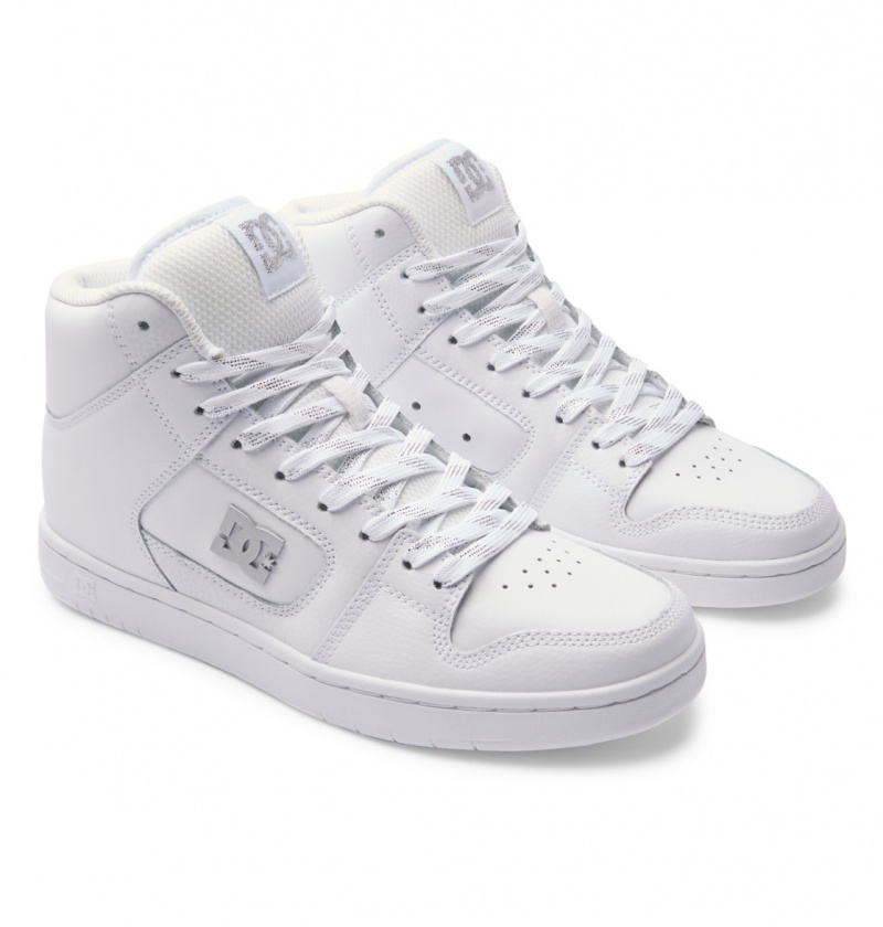 White / Silver DC Shoes Manteca 4 Hi - High-Top Leather Shoes | 968QRPDZN